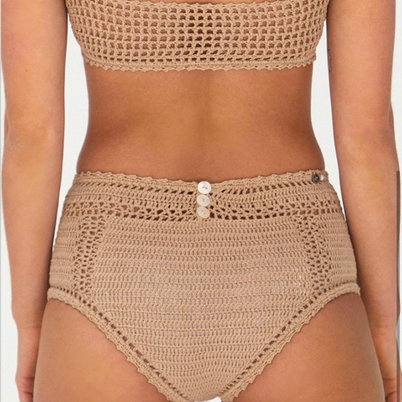 She Made Me x Free People Naira S 4/6 Tan Brown 2pc Crochet High Waist Handmade - Picture 2 of 15